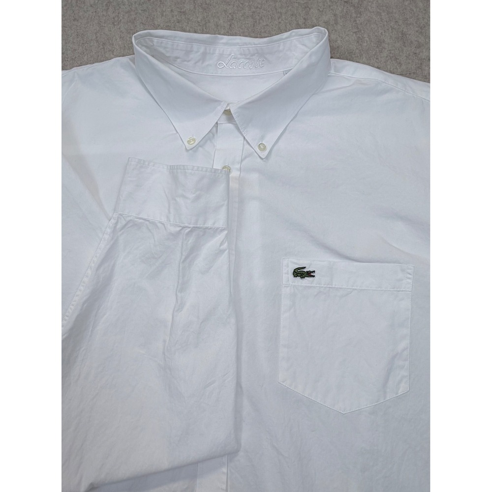 Lacoste Button Down Shirt Men 2XLT White Long Sleeve Pocket Tall Logo
